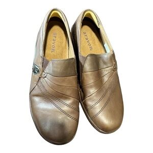 Aravon Brown Leather Ruched Comfort Slip-On Shoes Size 9.5